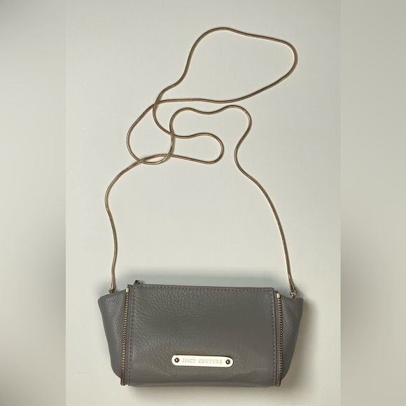 Juicy Couture Vintage Rare Leather Mono Crossbody Bag Gray with Gold Chain - Picture 10 of 12
